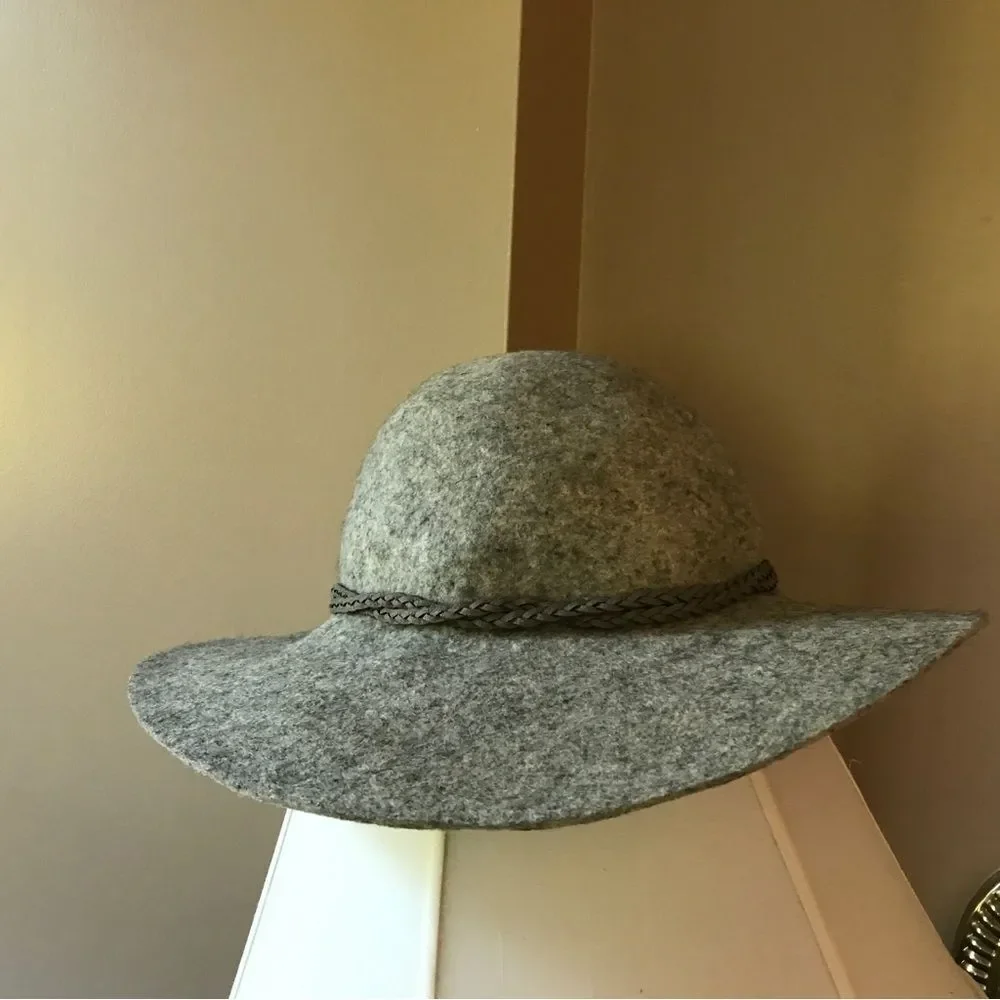 Lucky Brand Women's Felted Wool Roped Band Gray Floppy Boho Fall Winter Sun Hat